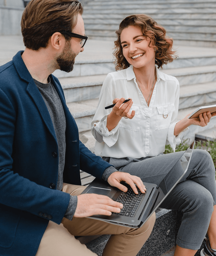 Professionals discussing work